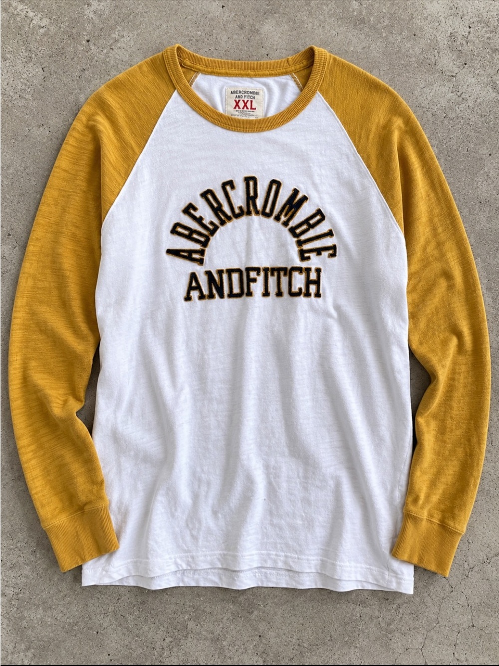 Abercrombie & Fitch Men XXL Varsity Raglan Long Sleeve Shirt Mustard White